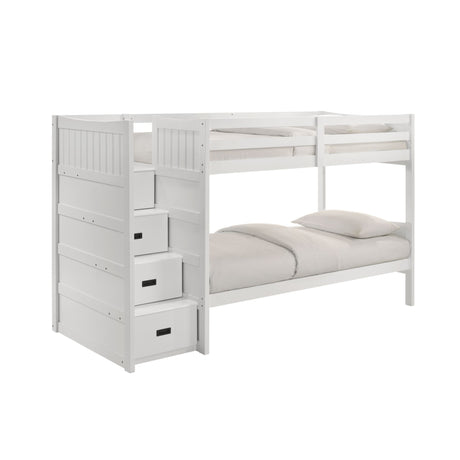 Sami Twin Over Twin Step Bunk with Left HB in White - Tampa Furniture Outlet