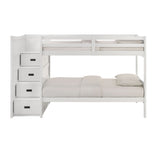 Sami Twin Over Twin Step Bunk with Left HB in White - Tampa Furniture Outlet