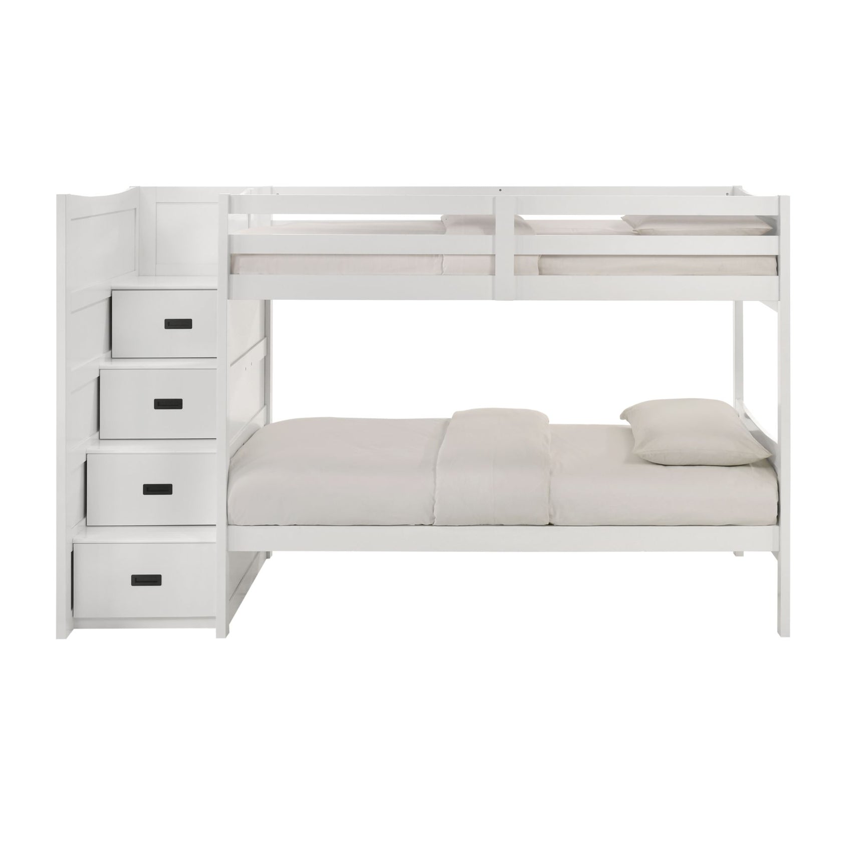 Sami Twin Over Twin Step Bunk with Left HB in White - Tampa Furniture Outlet
