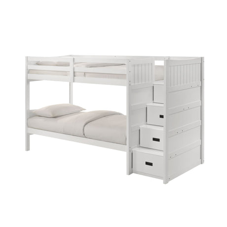 Sami Twin Over Twin Step Bunk with Right HB in White - Tampa Furniture Outlet