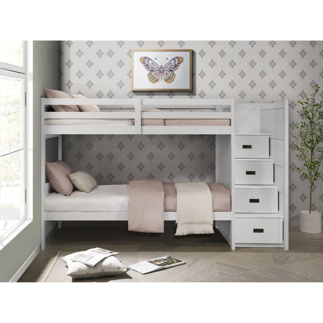 Sami Twin Over Twin Step Bunk with Right HB in White – SKU SM750TTBR | Elements