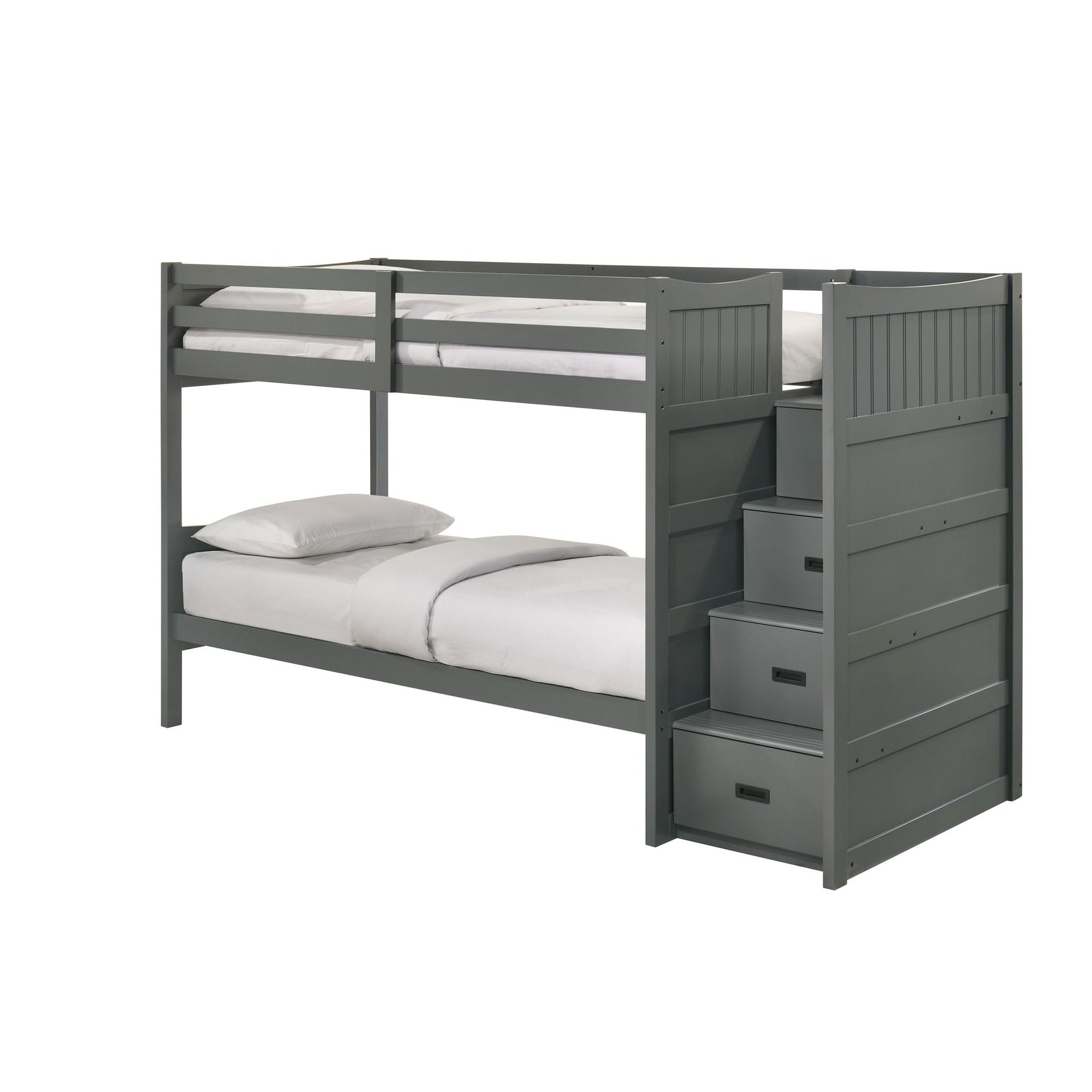 Sami Twin Over Twin Step Bunk with Right HB in Grey - Tampa Furniture Outlet