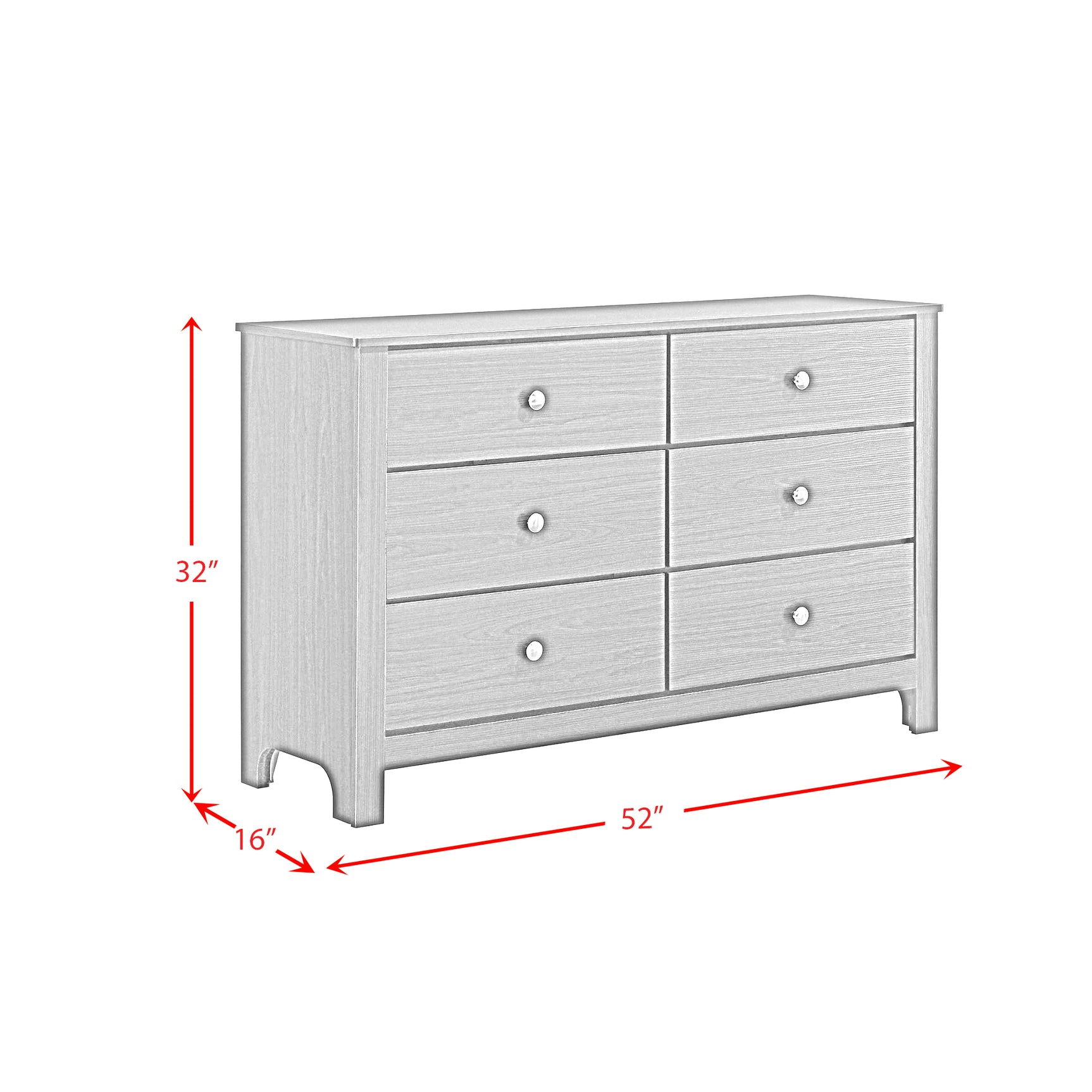 Sami Youth 6-Drawer Dresser in Grey