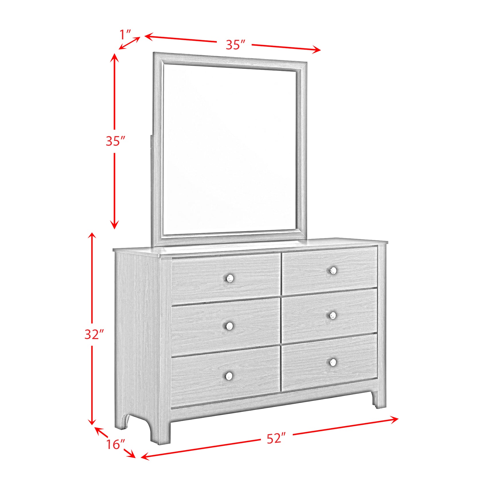 Sami Youth Dresser and Mirror Set in Grey