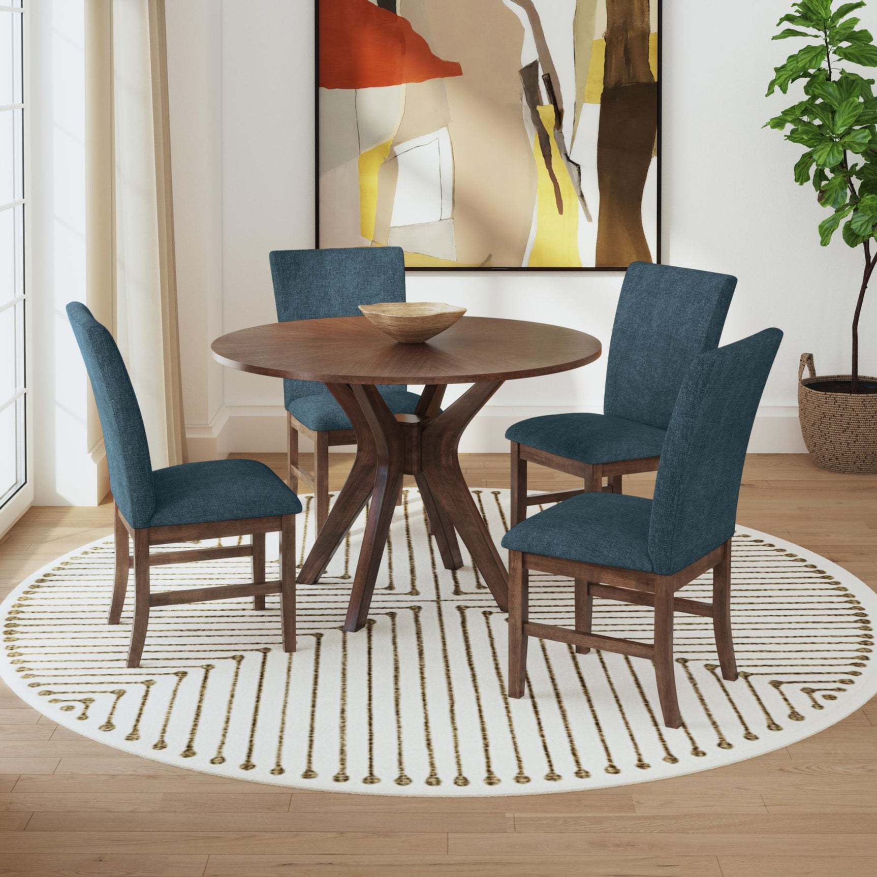 Santa Barbara Dining Side Chair with Denim Blue Fabric in Walnut (2 Per Carton) – SKU D-16550-5-SCB | Elements