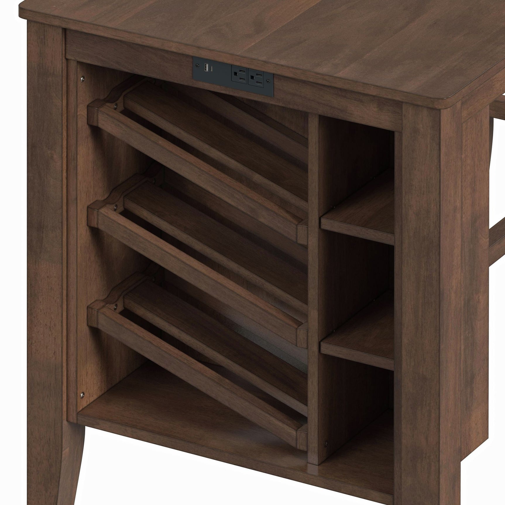 Santa Barbara Kitchen Island & 2 Counter Stools with Dark Grey Fabric in Walnut - Tampa Furniture Outlet