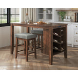 Santa Barbara Kitchen Island & 2 Counter Stools with Dark Grey Fabric in Walnut – SKU D-16550-5-KI | Elements