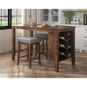 Santa Barbara Kitchen Island & 2 Counter Stools with Dark Grey Fabric in Walnut – SKU D-16550-5-KI | Elements
