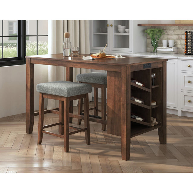 Santa Barbara Kitchen Island & 2 Counter Stools with Dark Grey Fabric in Walnut – SKU D-16550-5-KI | Elements