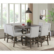 Seneca Counter Corner Bench with Upholstered Back and Grey Fabric in Brown – SKU D-7670-5-CCBN | Elements