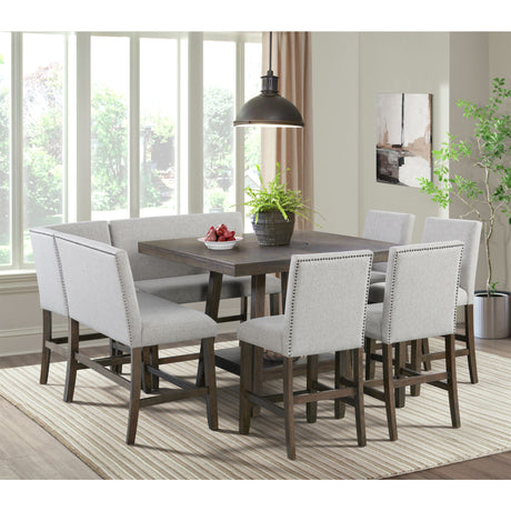 Seneca Counter Bench with Upholstered Back and Grey Fabric in Brown – SKU D-7670-5-CBN2 | Elements