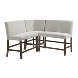 Seneca Counter 3PC Corner Bench with Grey Fabric in Brown - Tampa Furniture Outlet