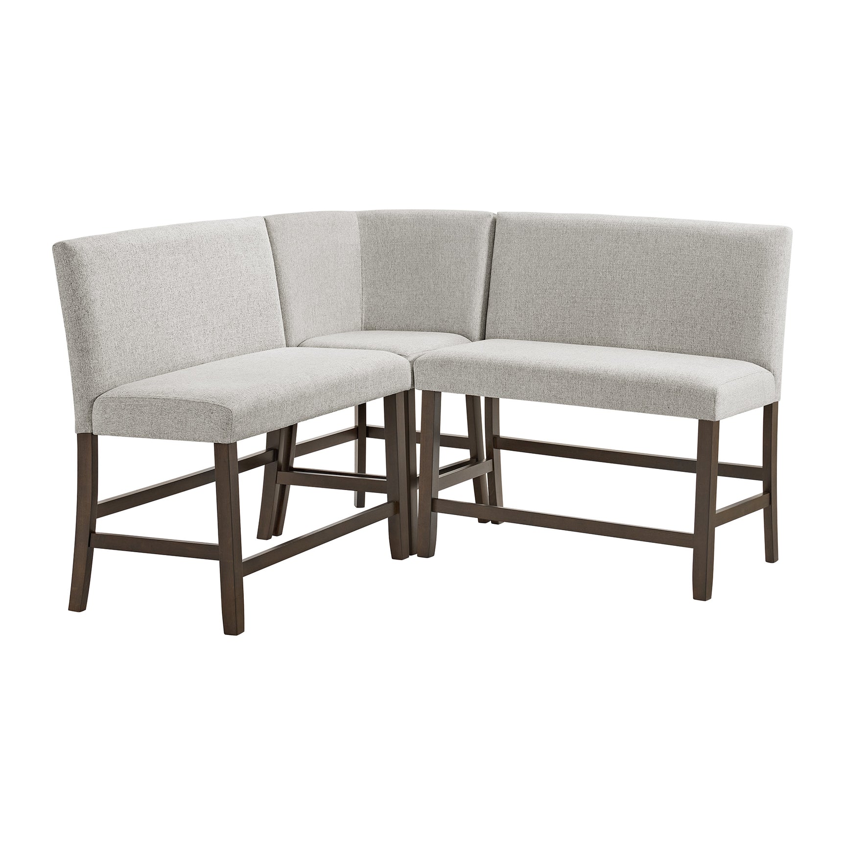 Seneca Counter 3PC Corner Bench with Grey Fabric in Brown - Tampa Furniture Outlet