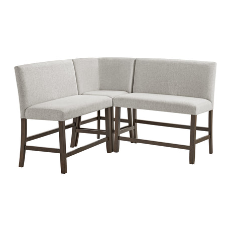 Seneca Counter 3PC Corner Bench with Grey Fabric in Brown - Tampa Furniture Outlet