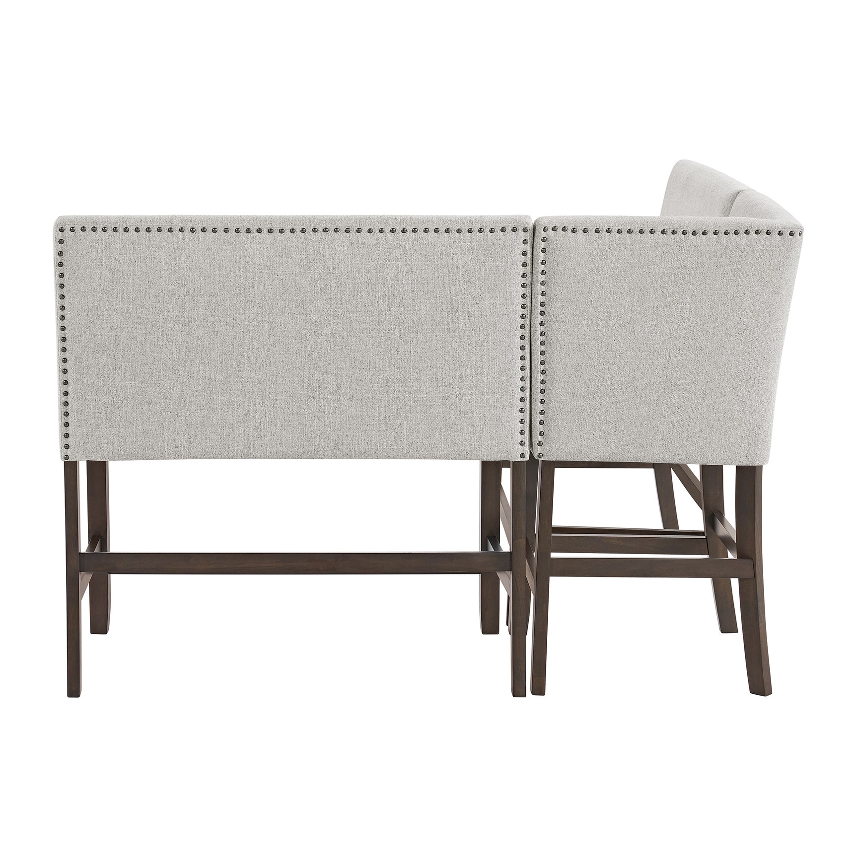 Seneca Counter 3PC Corner Bench with Grey Fabric in Brown - Tampa Furniture Outlet