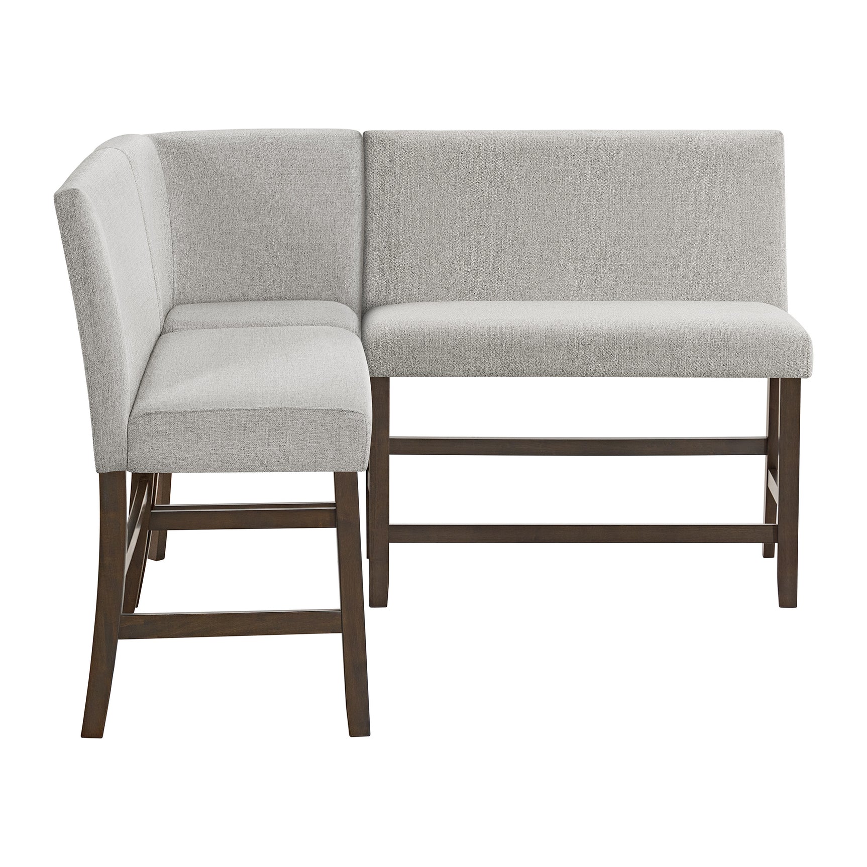 Seneca Counter 3PC Corner Bench with Grey Fabric in Brown - Tampa Furniture Outlet