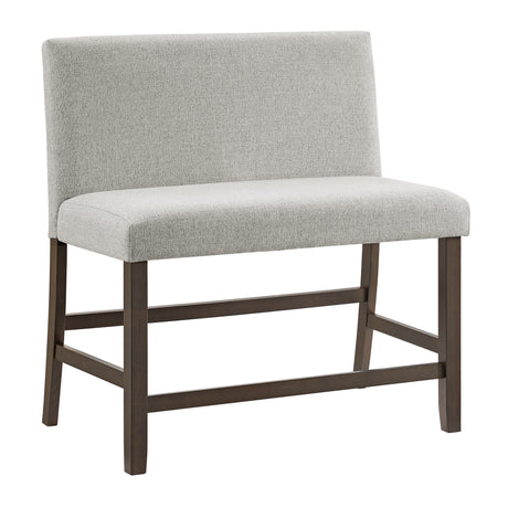 Seneca Counter Bench with Upholstered Back and Grey Fabric in Brown - Tampa Furniture Outlet