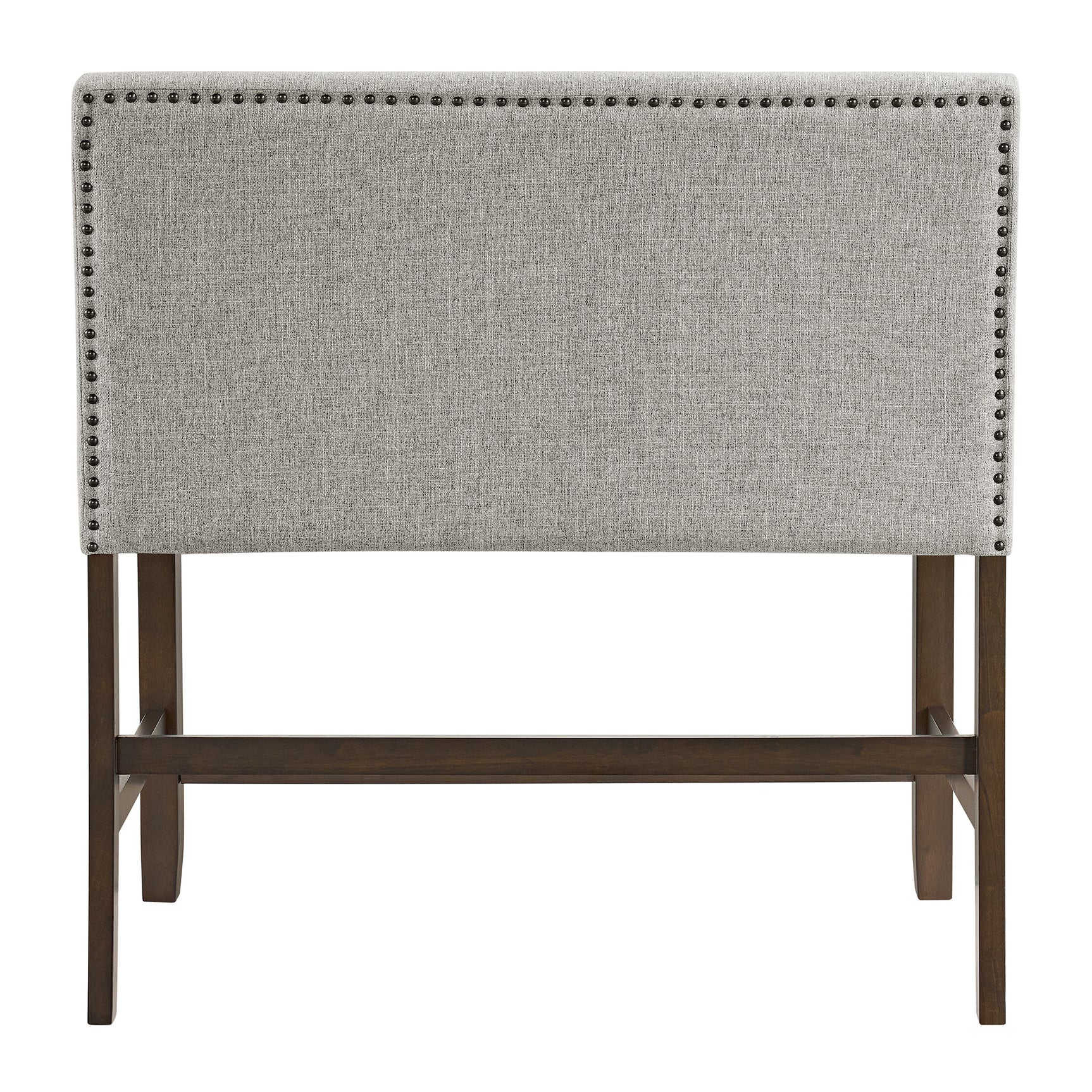 Seneca Counter Bench with Upholstered Back and Grey Fabric in Brown - Tampa Furniture Outlet