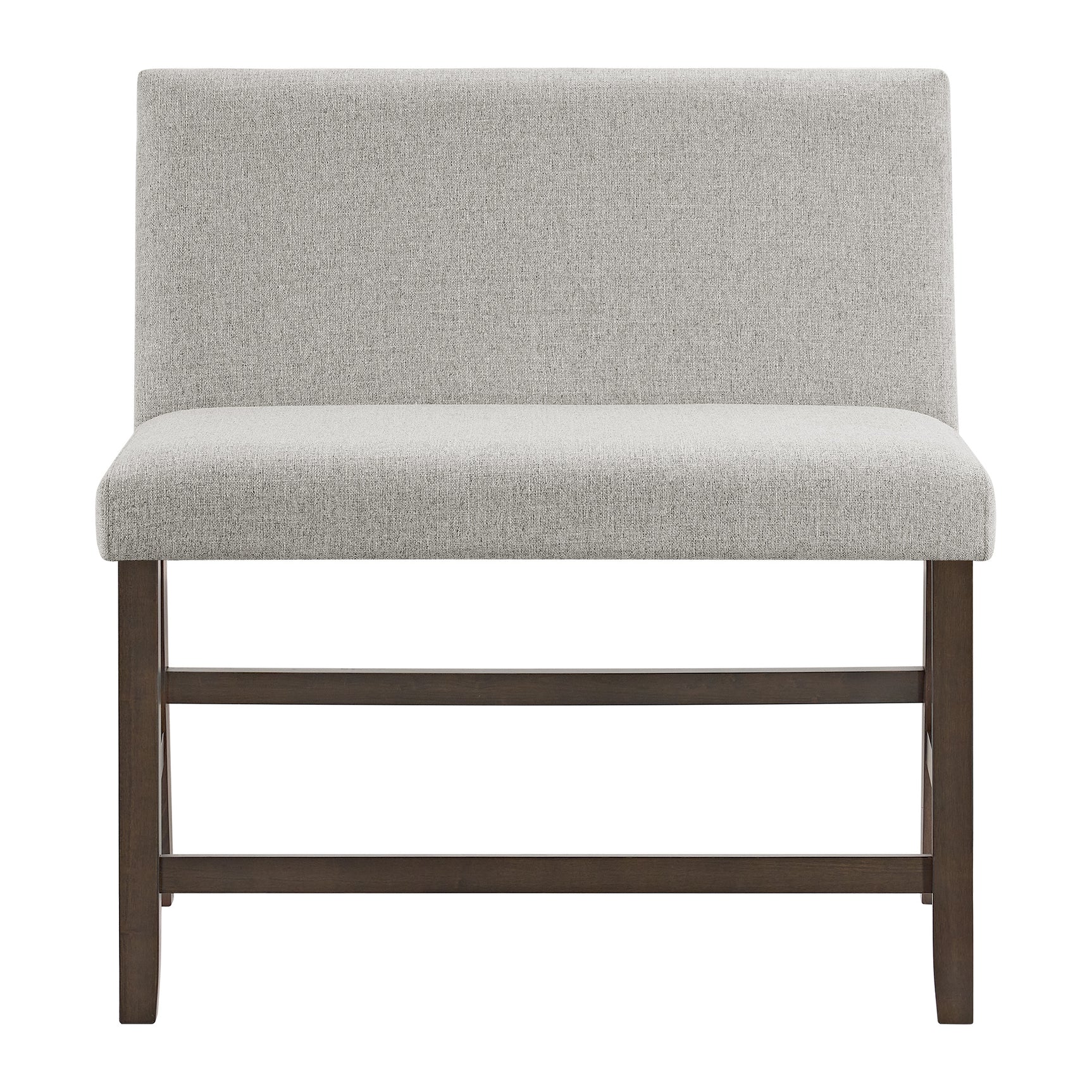 Seneca Counter Bench with Upholstered Back and Grey Fabric in Brown - Tampa Furniture Outlet