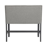 Seneca Counter Bench with Upholstered Back and Grey Fabric in Grey
