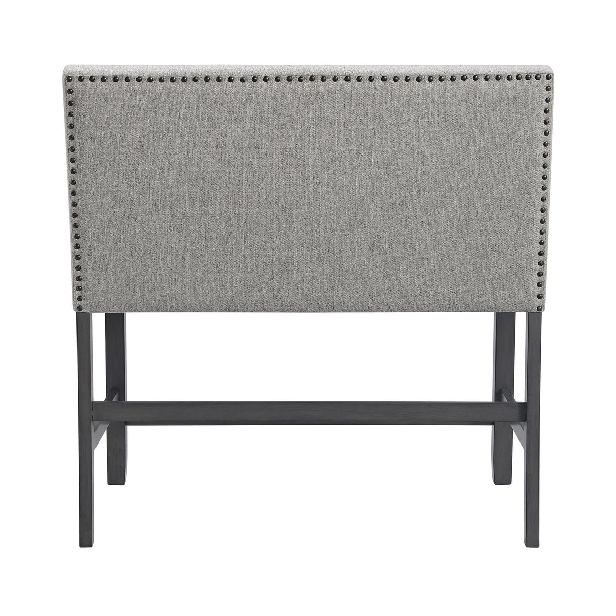 Seneca Counter Bench with Upholstered Back and Grey Fabric in Grey
