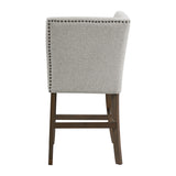 Seneca Counter Corner Bench with Upholstered Back and Grey Fabric in Brown - Tampa Furniture Outlet
