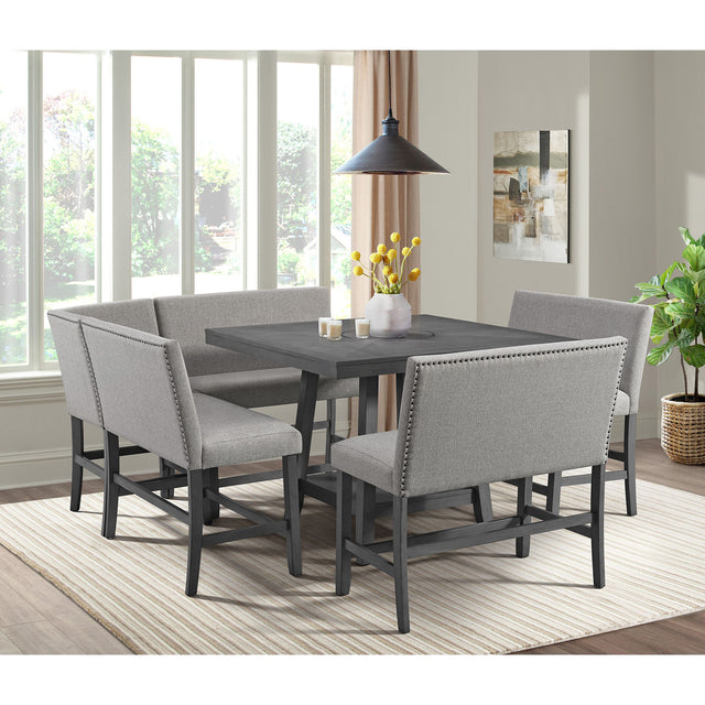 Seneca Counter Bench with Upholstered Back and Grey Fabric in Grey – SKU D-7670-3-CBN2 | Elements