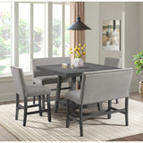 Seneca Counter Bench with Upholstered Back and Grey Fabric in Grey - Tampa Furniture Outlet