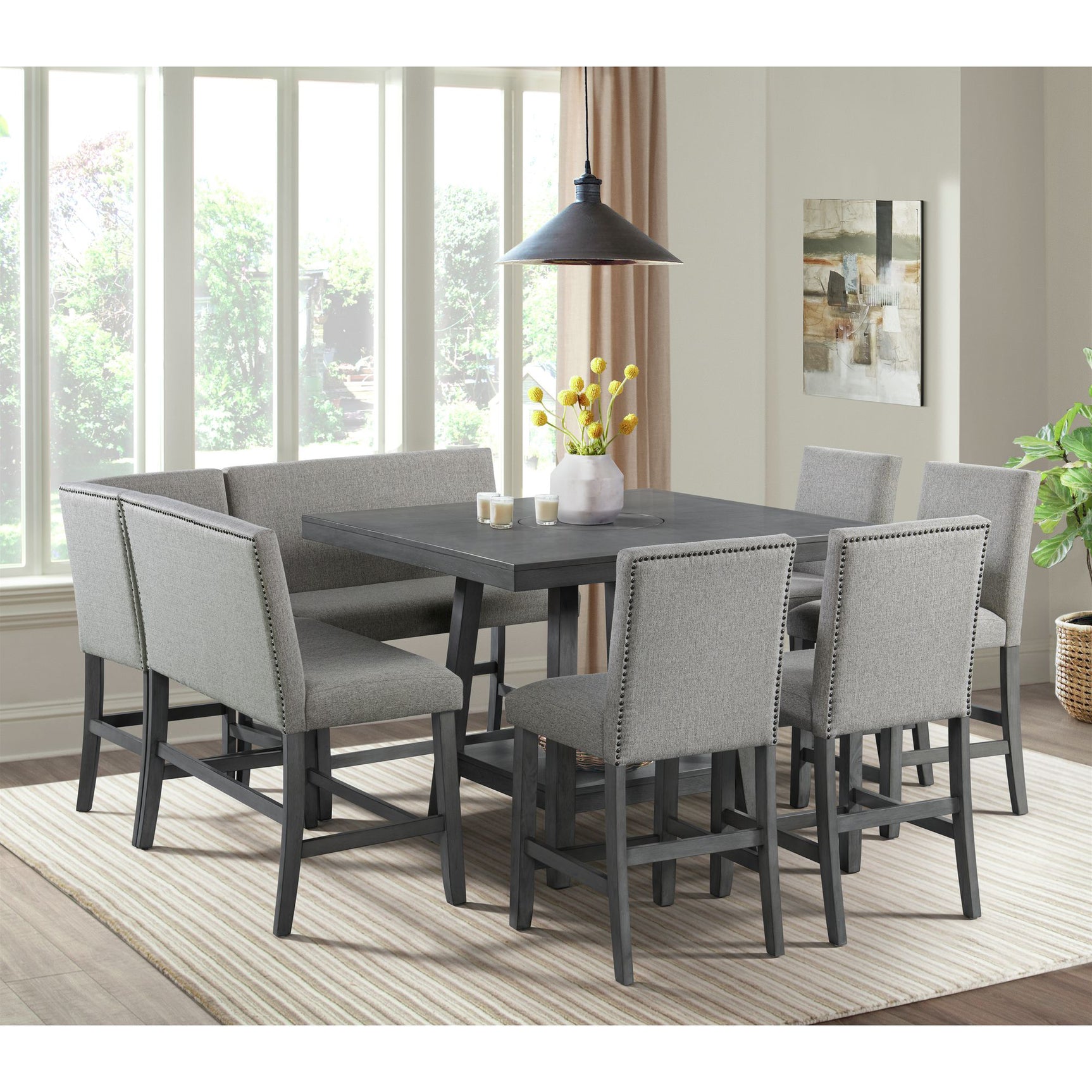 Seneca Square Counter Table with Lazy Susan in Grey - Tampa Furniture Outlet