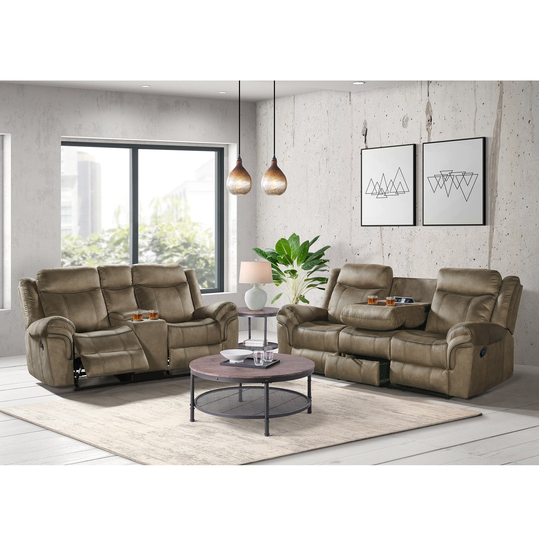 Sorrento Motion Loveseat with Console in T101 Brown – SKU 59928-028-2X | Elements