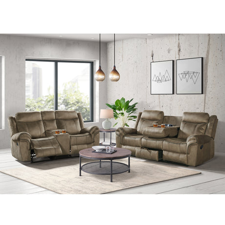 Sorrento Motion Loveseat with Console in T101 Brown – SKU 59928-028-2X | Elements