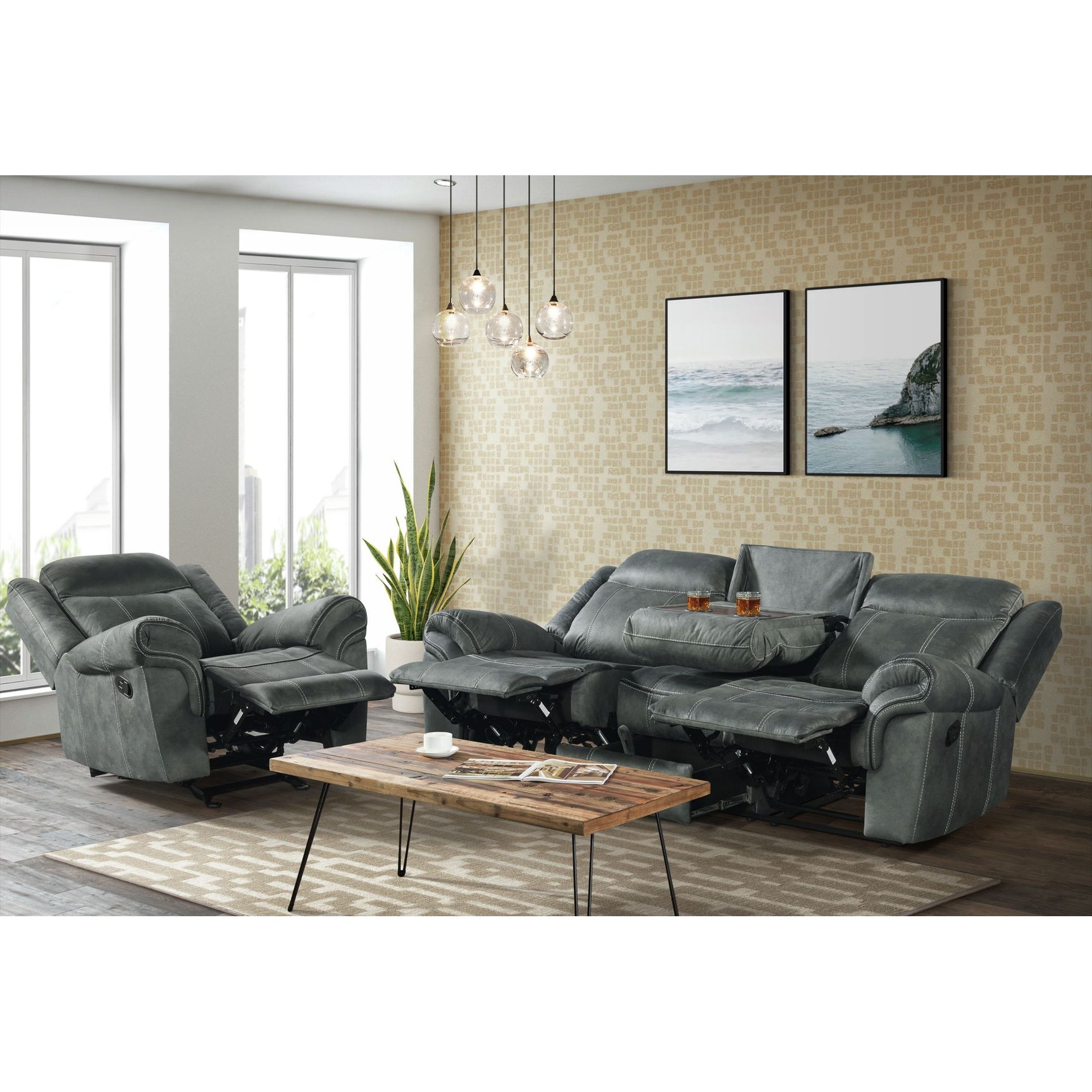 Sorrento Glider Recliner in FB367 Charcoal - Tampa Furniture Outlet