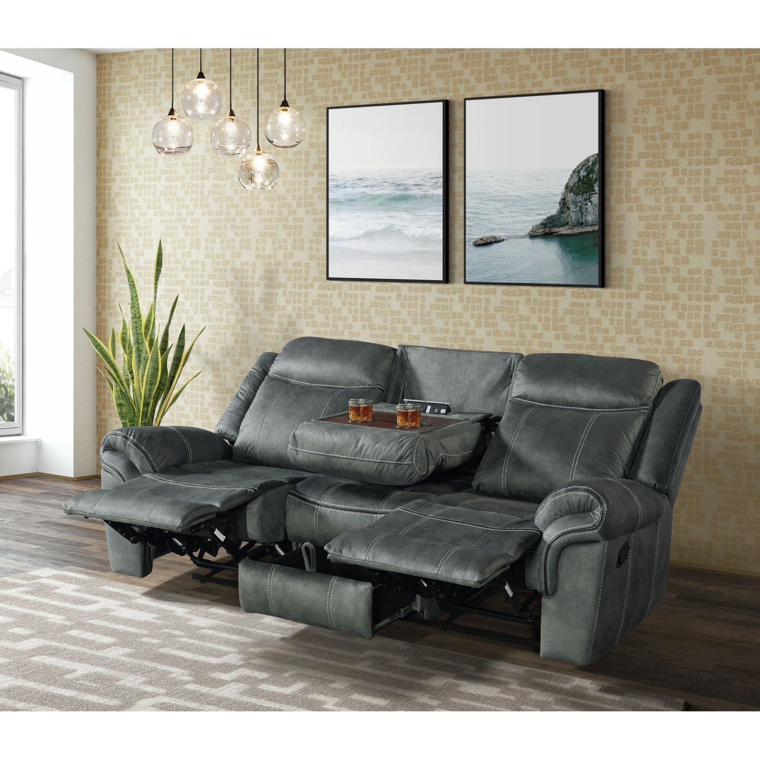 Sorrento Motion Sofa with Dropdown in FB367 Charcoal - Tampa Furniture Outlet