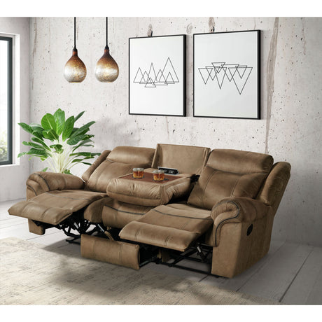 Sorrento Motion Sofa with Dropdown in T101 Brown - Tampa Furniture Outlet