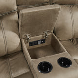 Sorrento Motion Loveseat with Console in T101 Brown - Tampa Furniture Outlet