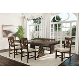 Stone 6PC Dining Set in Charcoal - Table, 4 Wooden Swril Back Side Chairs, & Pew Bench – SKU DST150SB6PC | Elements