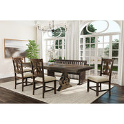 Stone 6PC Dining Set in Charcoal - Table, 4 Wooden Swril Back Side Chairs, & Pew Bench – SKU DST150SB6PC | Elements