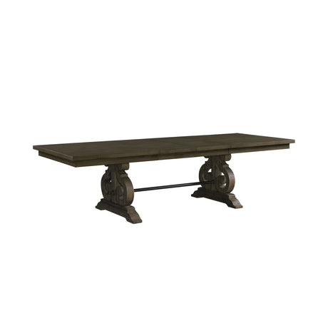 Stone 6PC Dining Set in Charcoal - Table, 4 Wooden Swril Back Side Chairs, & Pew Bench