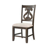 Stone 6PC Dining Set in Charcoal - Table, 4 Wooden Swril Back Side Chairs, & Pew Bench