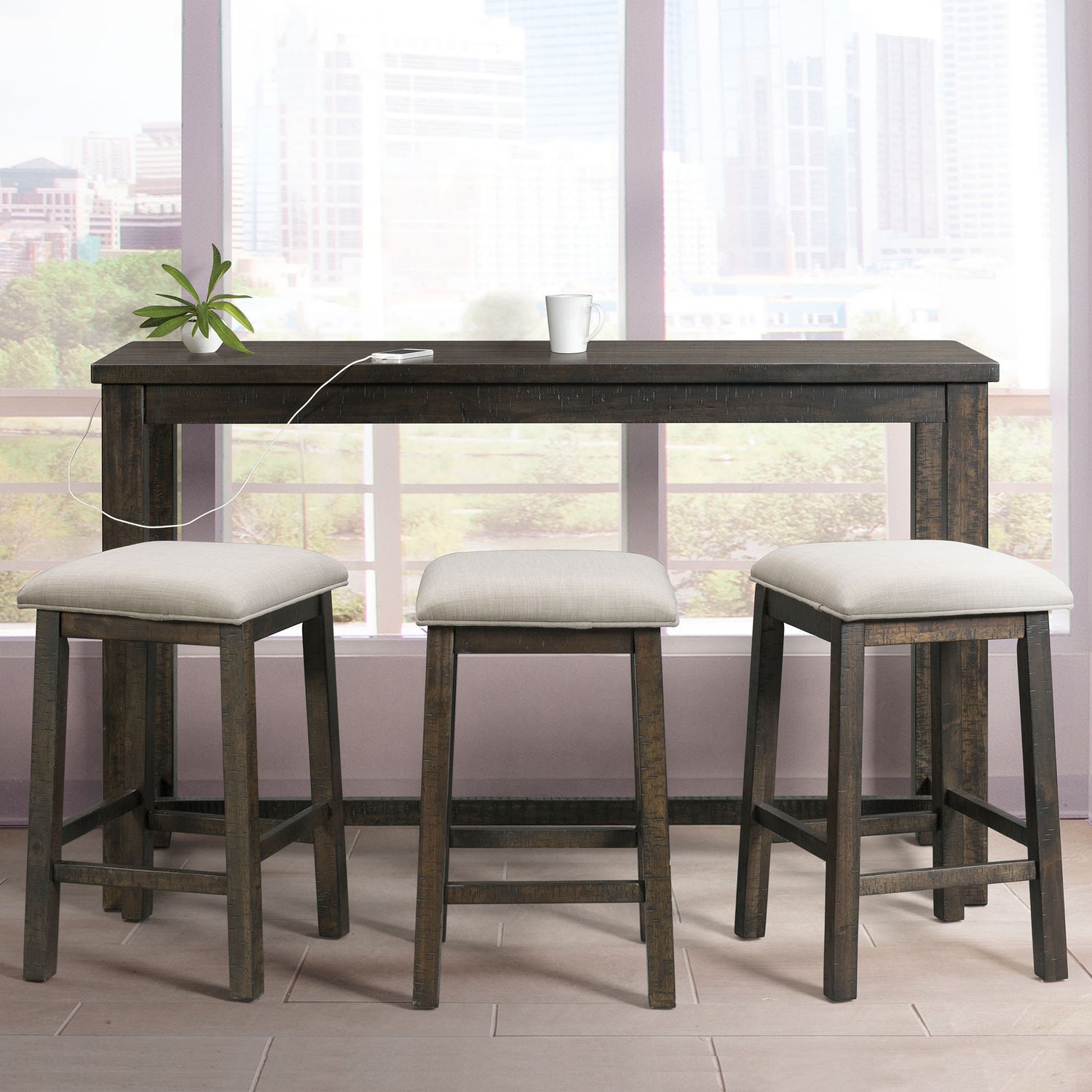 Stone Occasional Bar Table Single Pack (Table + Three Stools) - Tampa Furniture Outlet