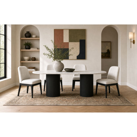 Sylvie Oval Dining Table with White Faux Marble Top in Black with Grain – SKU D-16000-8W-DT | Elements