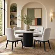 Sylvie Round Dining Table with White Faux Marble Top in Black with Grain – SKU D-16000-8W-RDT | Elements