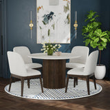 Sylvie Round Dining Table with White Faux Marble Top in Dark Brown – SKU D-16000-5-RDT | Elements