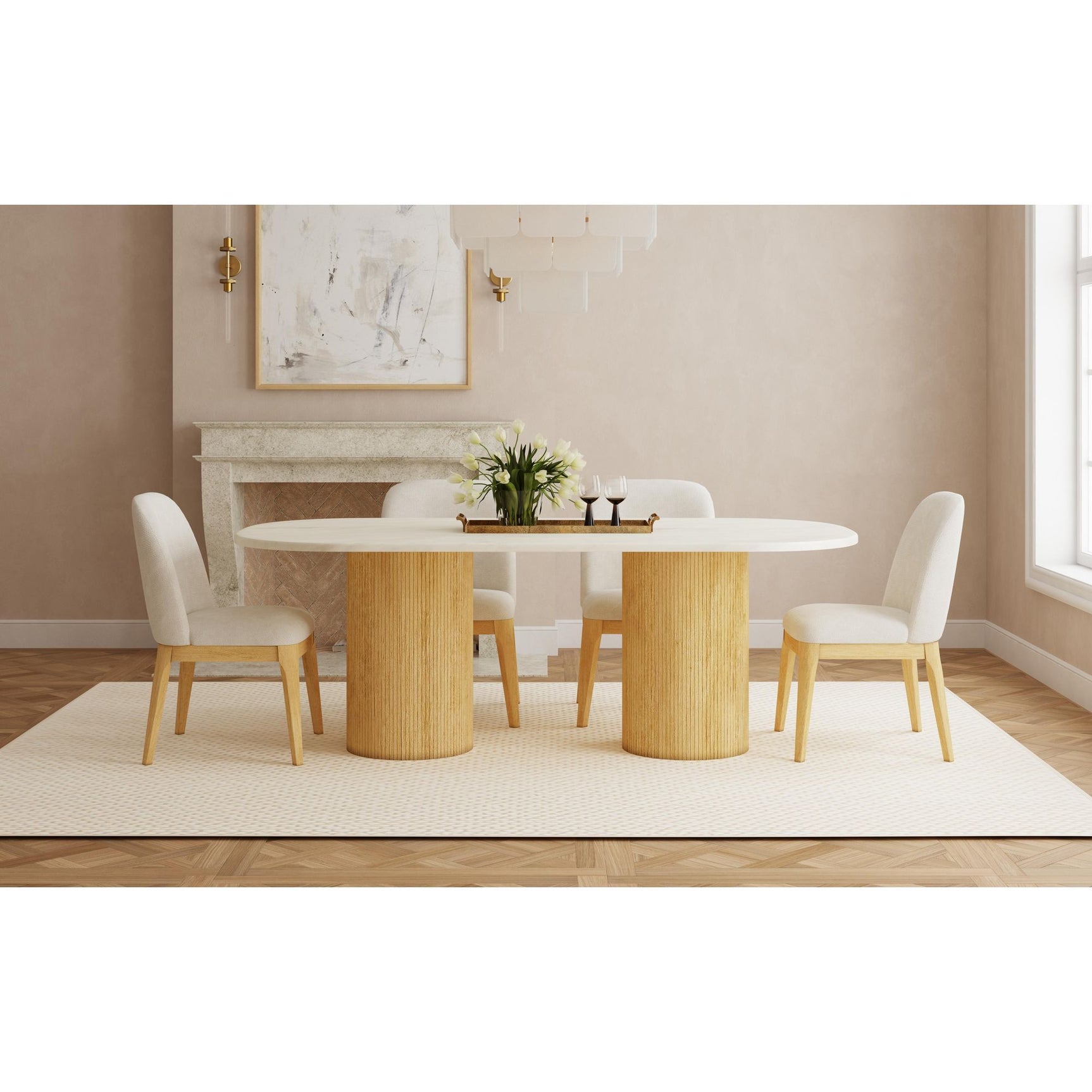 Sylvie Dining Side Chair with White Fabric in Natural (2 Per Carton) - Tampa Furniture Outlet