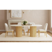 Sylvie Oval Dining Table with White Faux Marble Top in Natural – SKU D-16000-6-DT | Elements