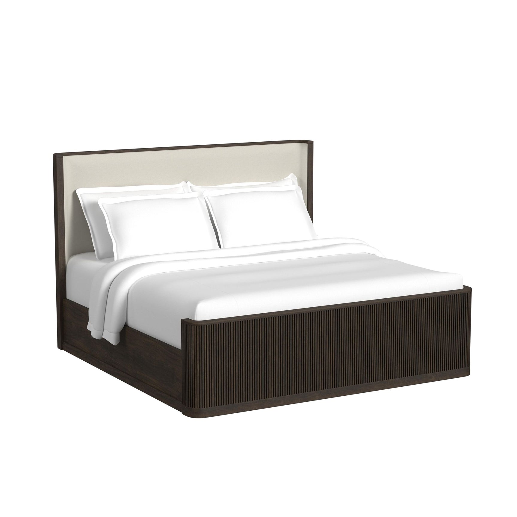 Sylvie King UPH Bed with White Fabric in Dark Brown - Tampa Furniture Outlet