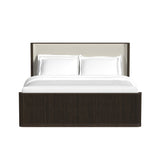 Sylvie King UPH Bed with White Fabric in Dark Brown - Tampa Furniture Outlet