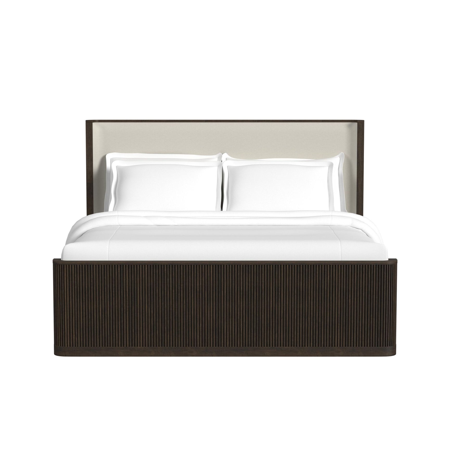 Sylvie King UPH Bed with White Fabric in Dark Brown - Tampa Furniture Outlet