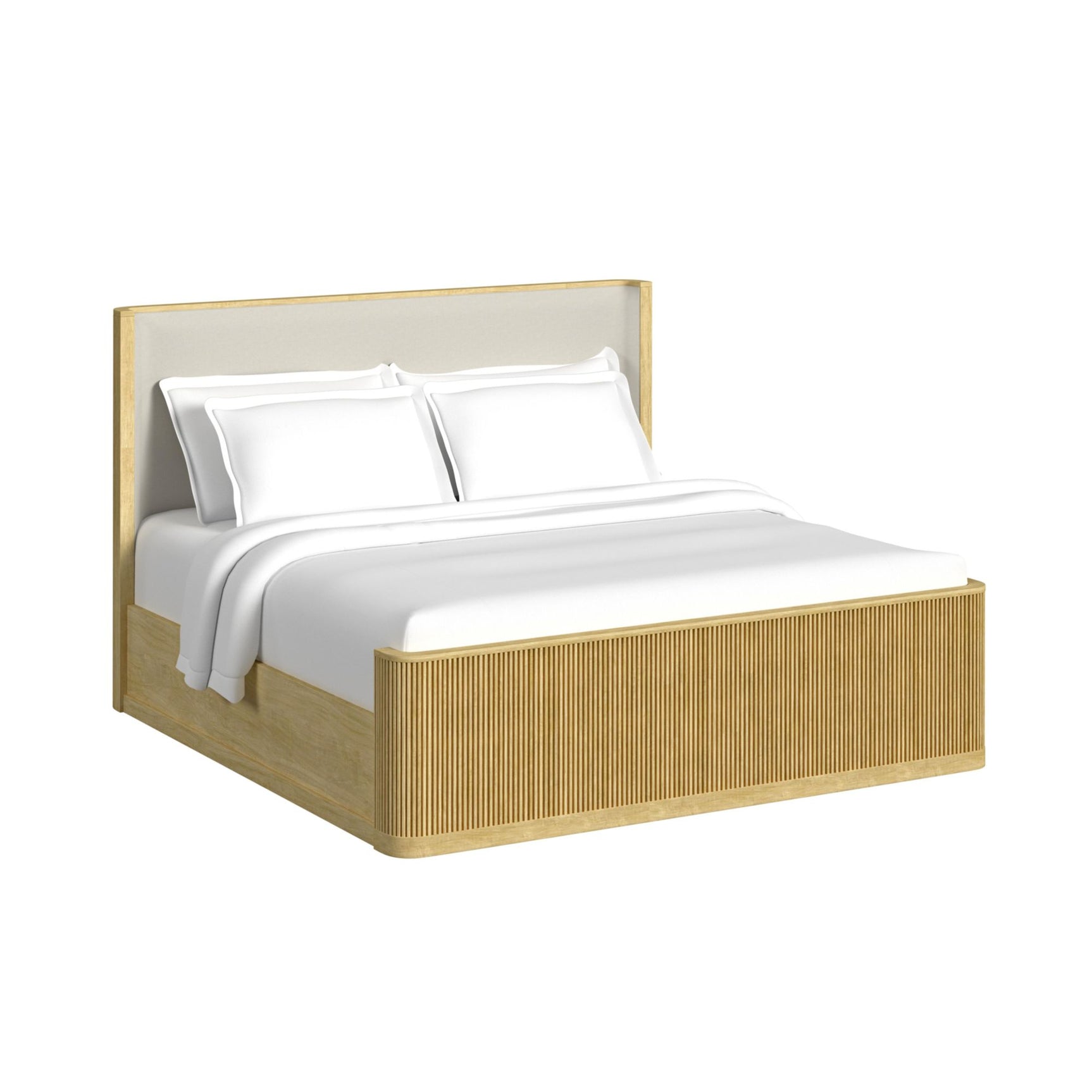 Sylvie King UPH Bed with White Fabric in Natural - Tampa Furniture Outlet