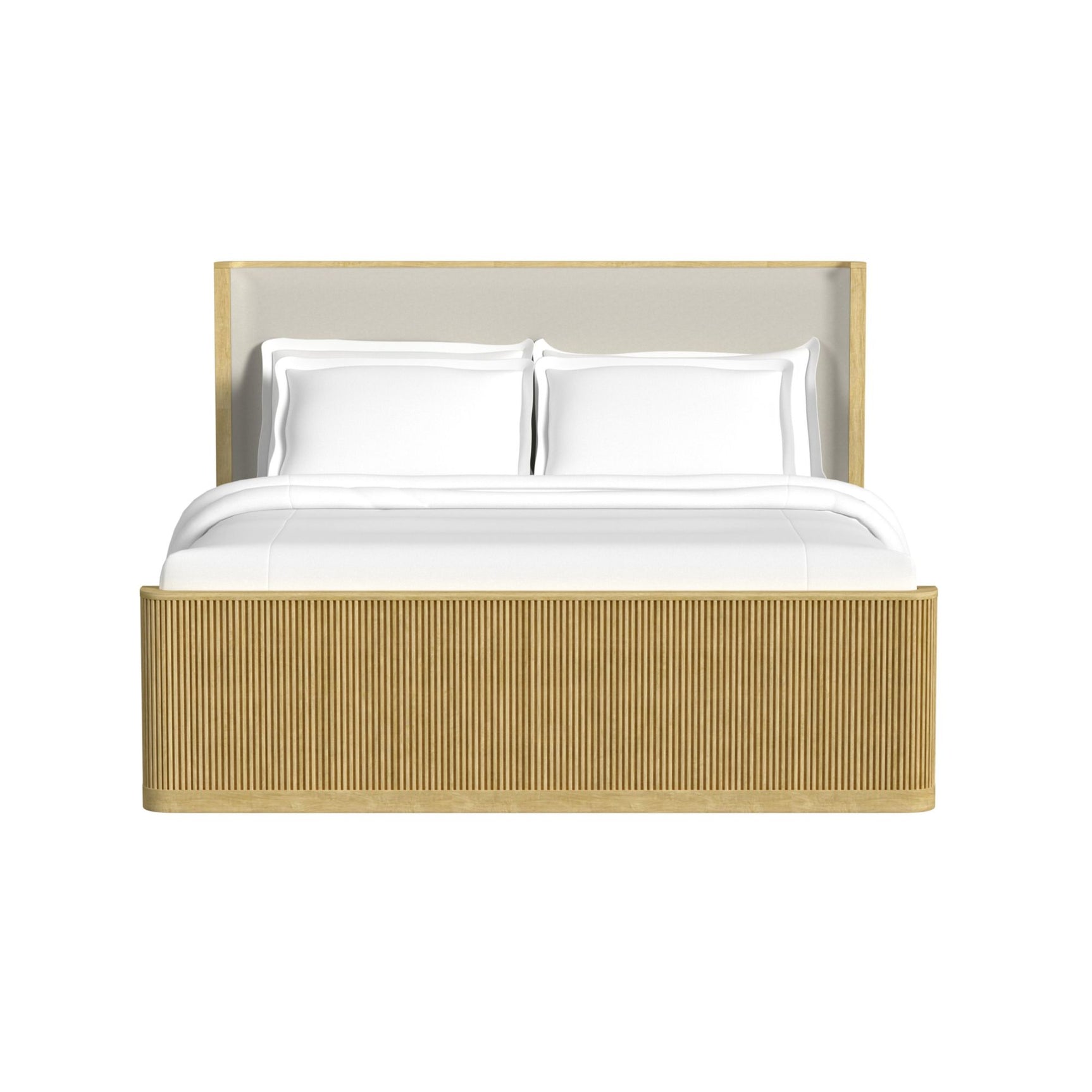 Sylvie King UPH Bed with White Fabric in Natural - Tampa Furniture Outlet